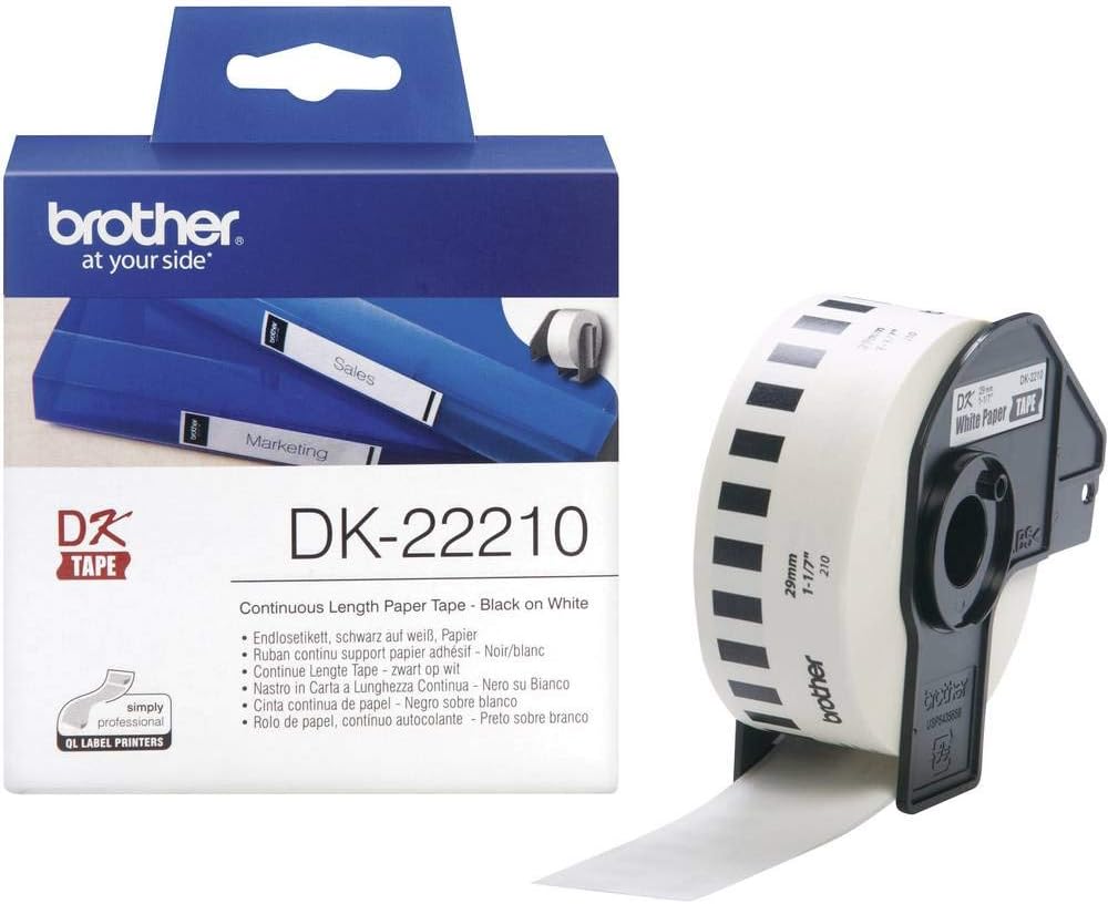 Rolo de Etiquetas Brother DK-22210 29mm x 30.5m Preto/Branco