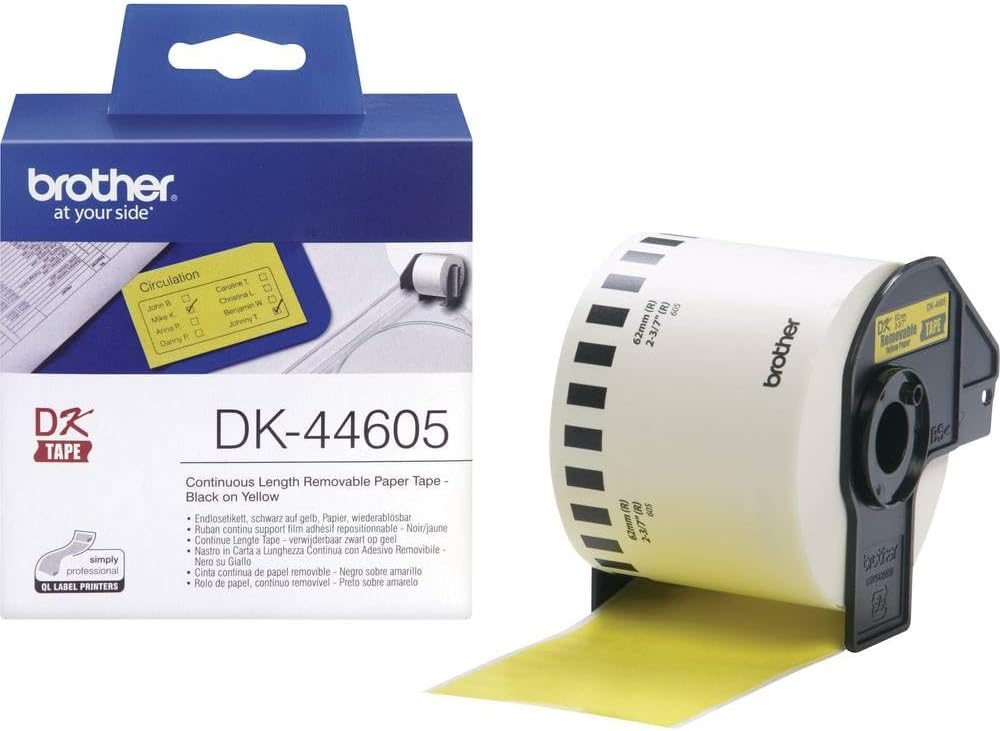 Rolo de Etiqueta Brother DK44605 Adesivo Removível Amarelo