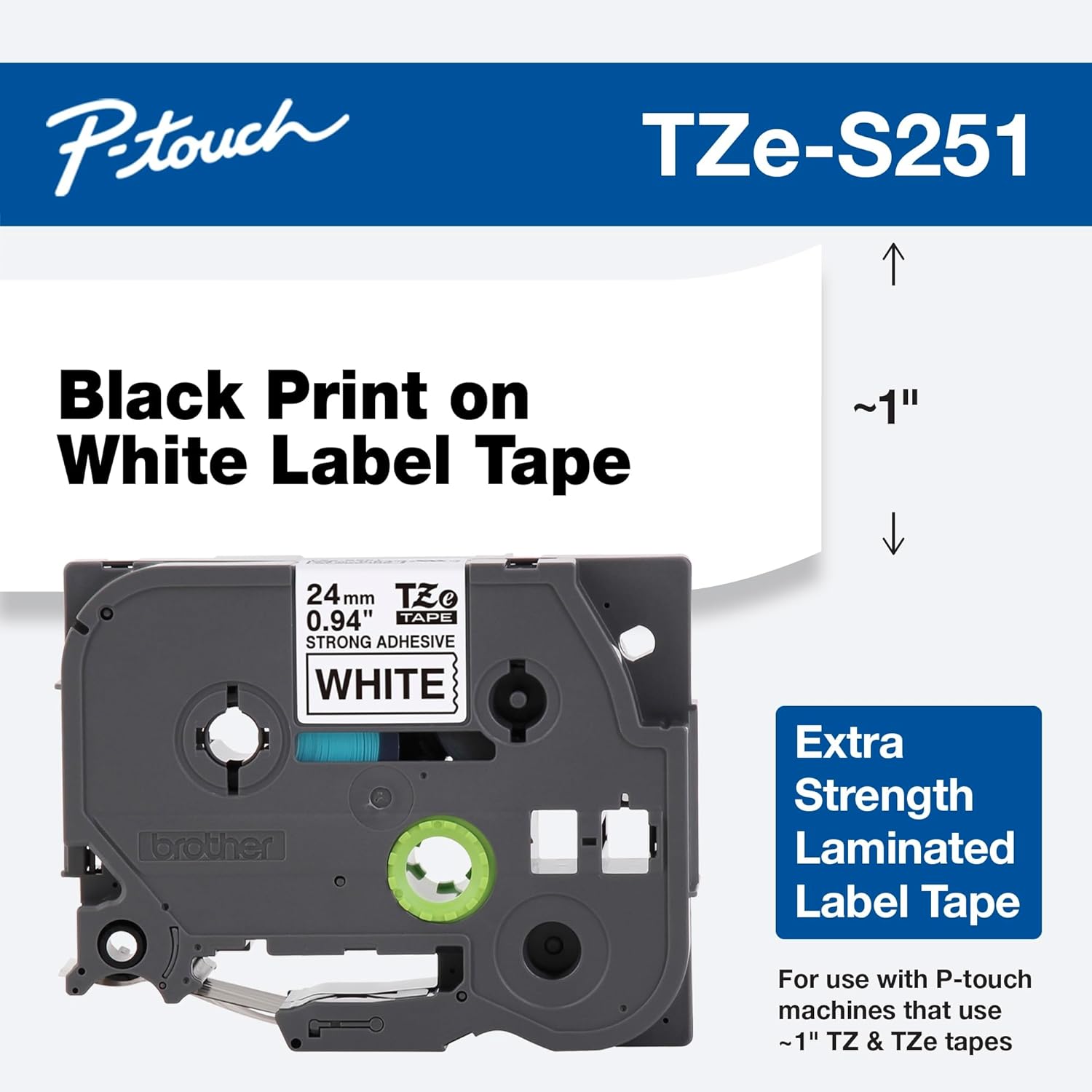 Fita Etiqueta Brother TZe-S251 Extra Resistente Preto Branco 24mm - Imagem 2