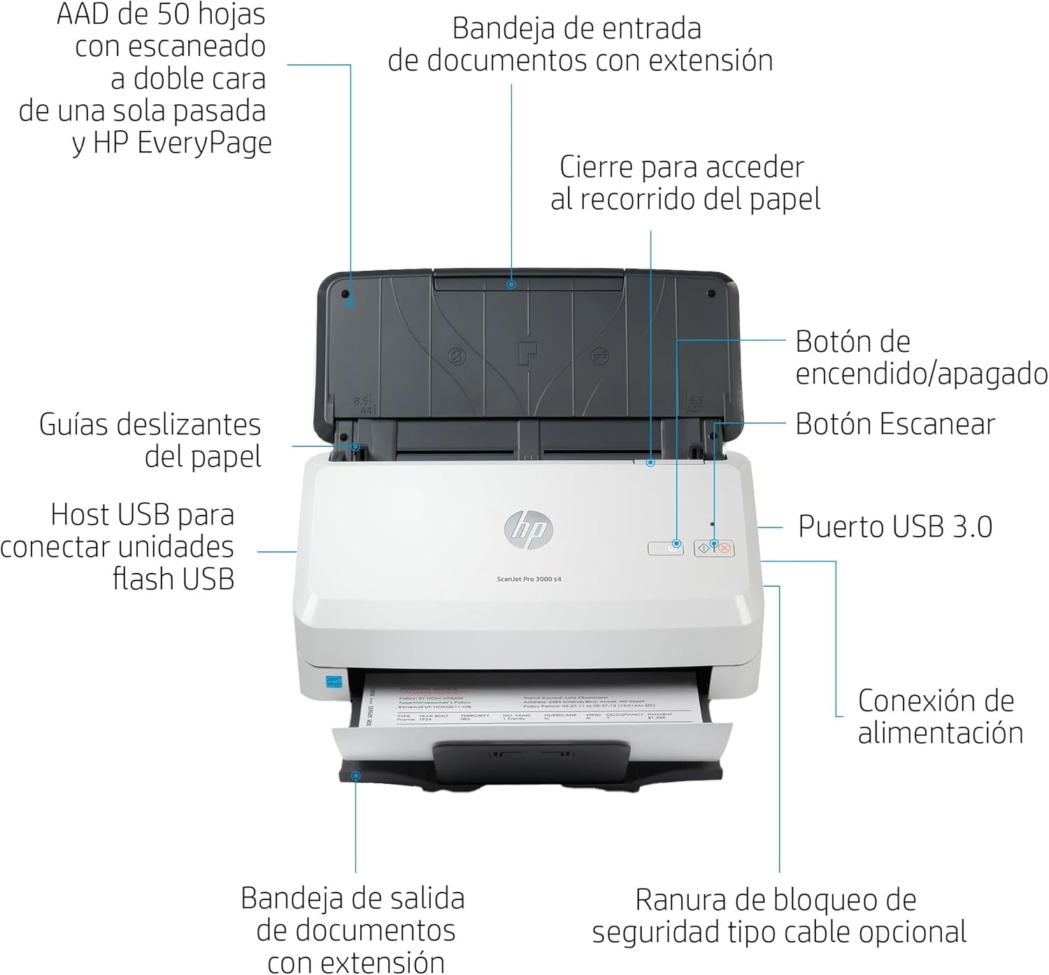 Scanner Profissional HP Scanjet Pro 3000 s4 Duplex 40 ppm ADF 50 - Imagem 2
