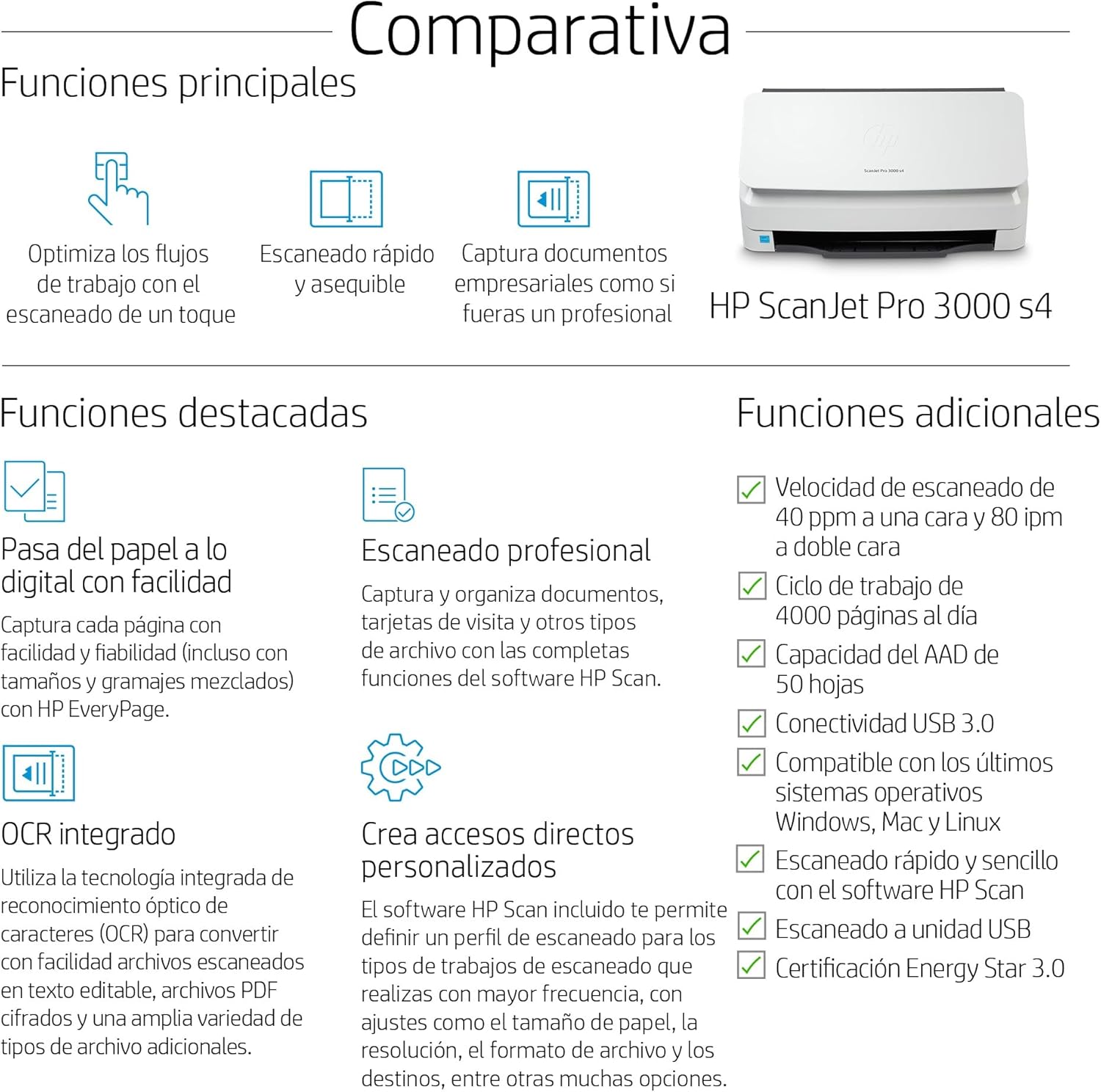 Scanner Profissional HP Scanjet Pro 3000 s4 Duplex 40 ppm ADF 50 - Imagem 3