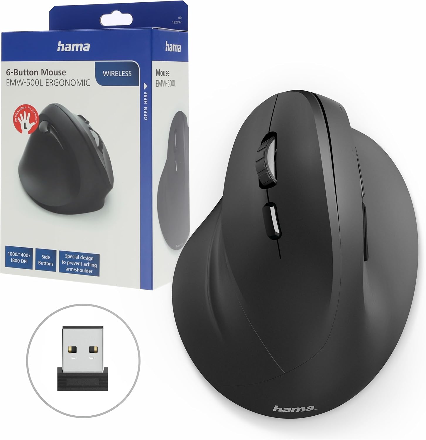 Rato Hama EMW-500L Ergonómico Esquerdo Sem Fios Preto