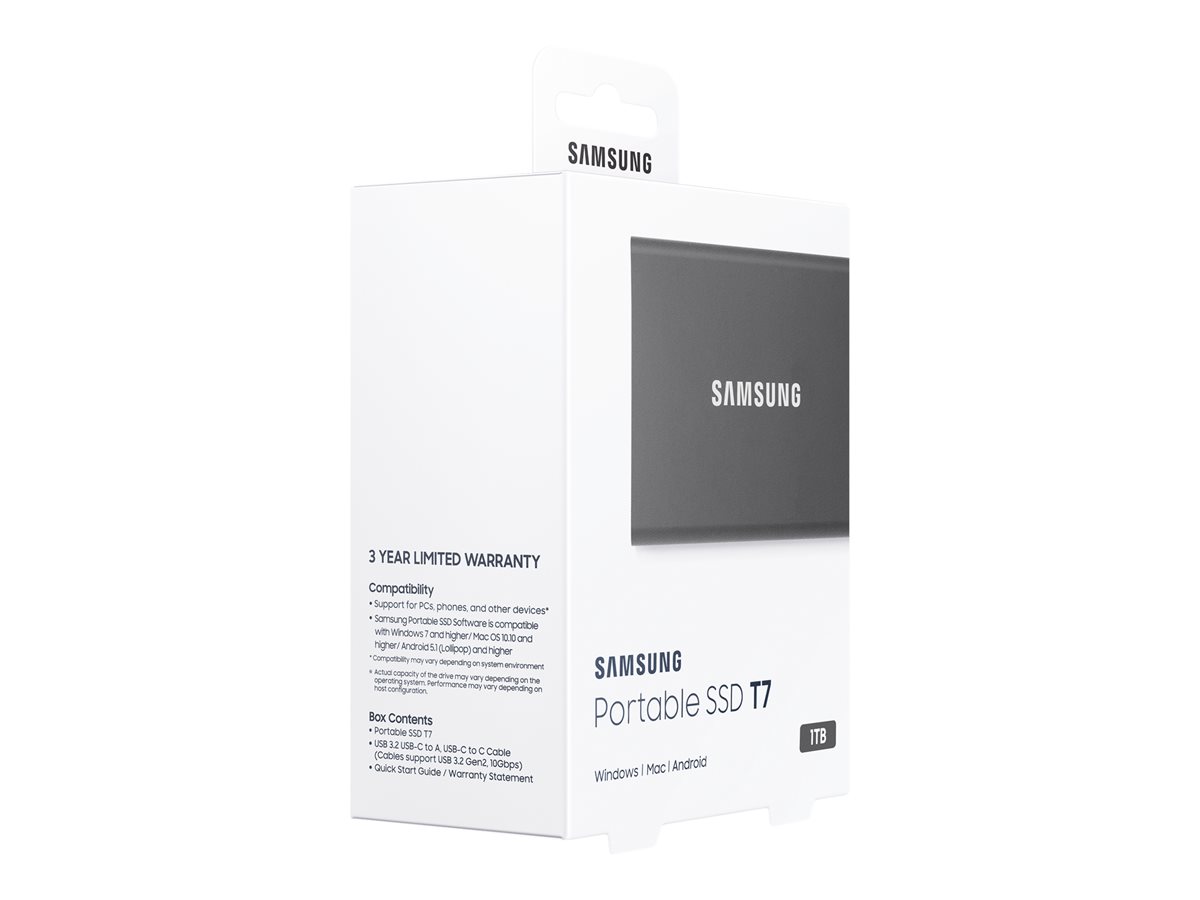 SSD Externo Portátil Samsung T7 MU-PC1T0T 1TB USB 3.2 Gen 2 USB-C 256-bit AES Encriptado Cinzento Titã - Imagem 3