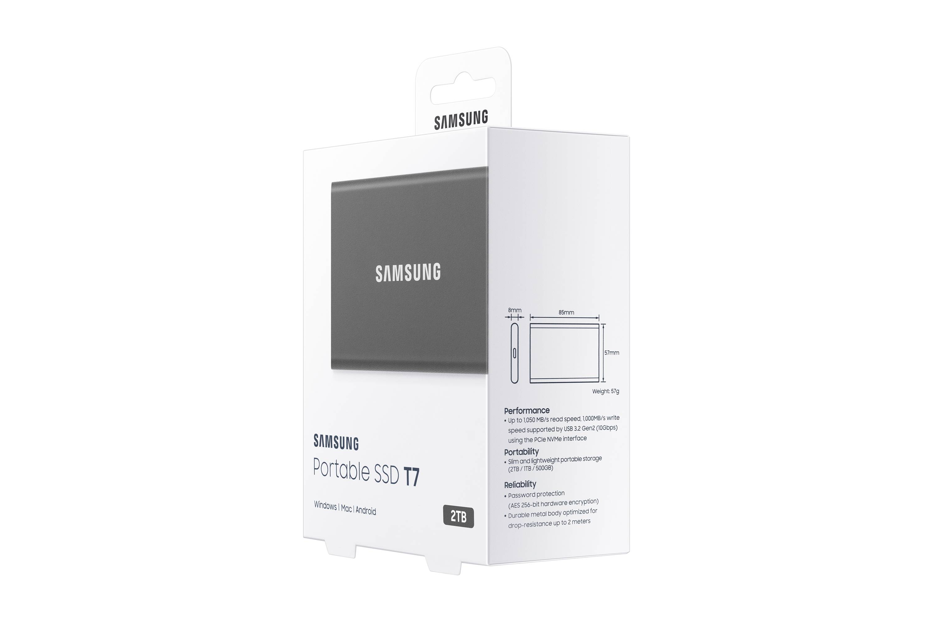 Disco SSD Portátil SAMSUNG T7 MU-PC2T0T 2TB Encriptado AES 256-bits USB 3.2 Gen 2 USB-C Cinzento Titã - Imagem 11