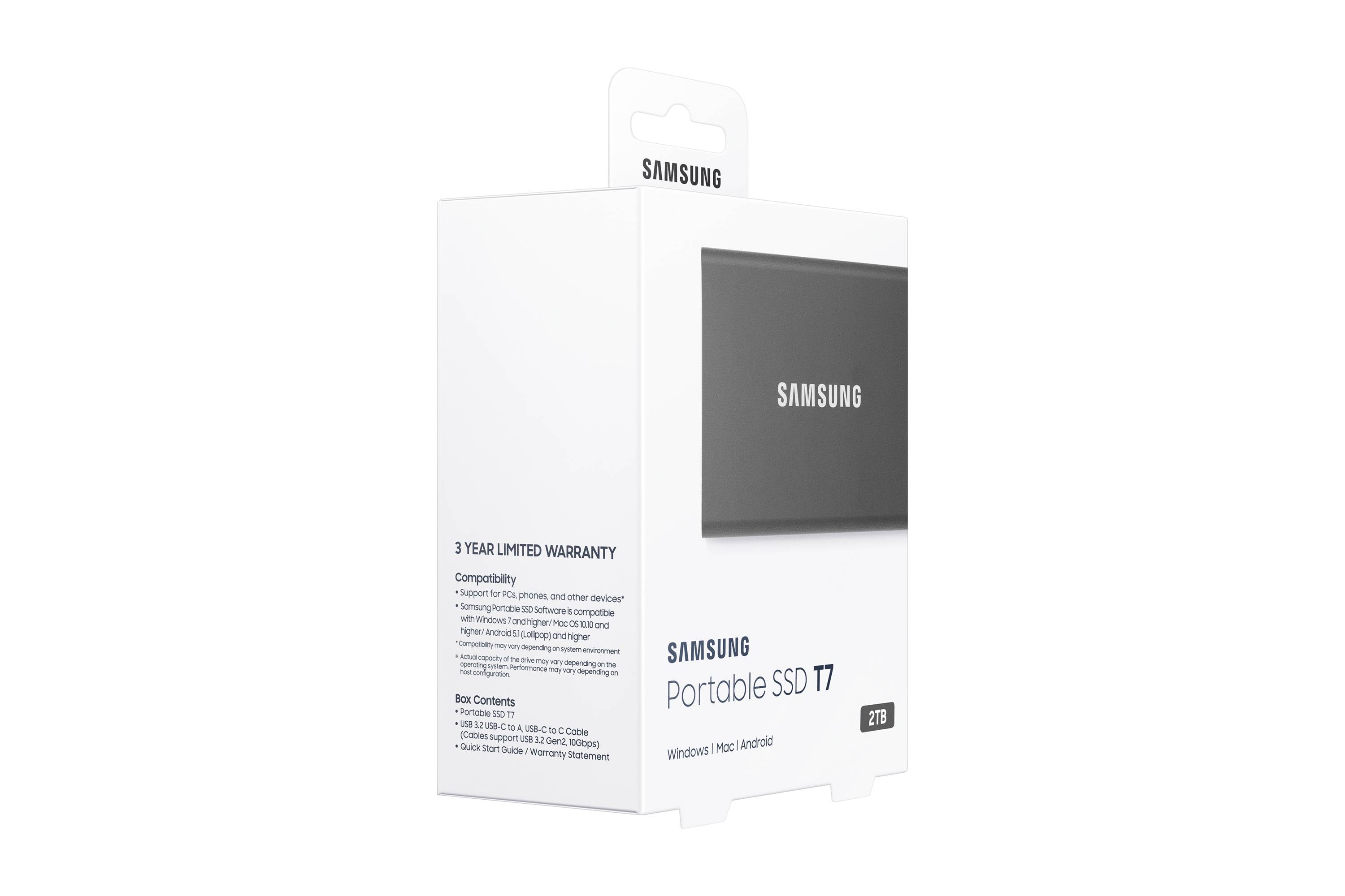 Disco SSD Portátil SAMSUNG T7 MU-PC2T0T 2TB Encriptado AES 256-bits USB 3.2 Gen 2 USB-C Cinzento Titã - Imagem 10