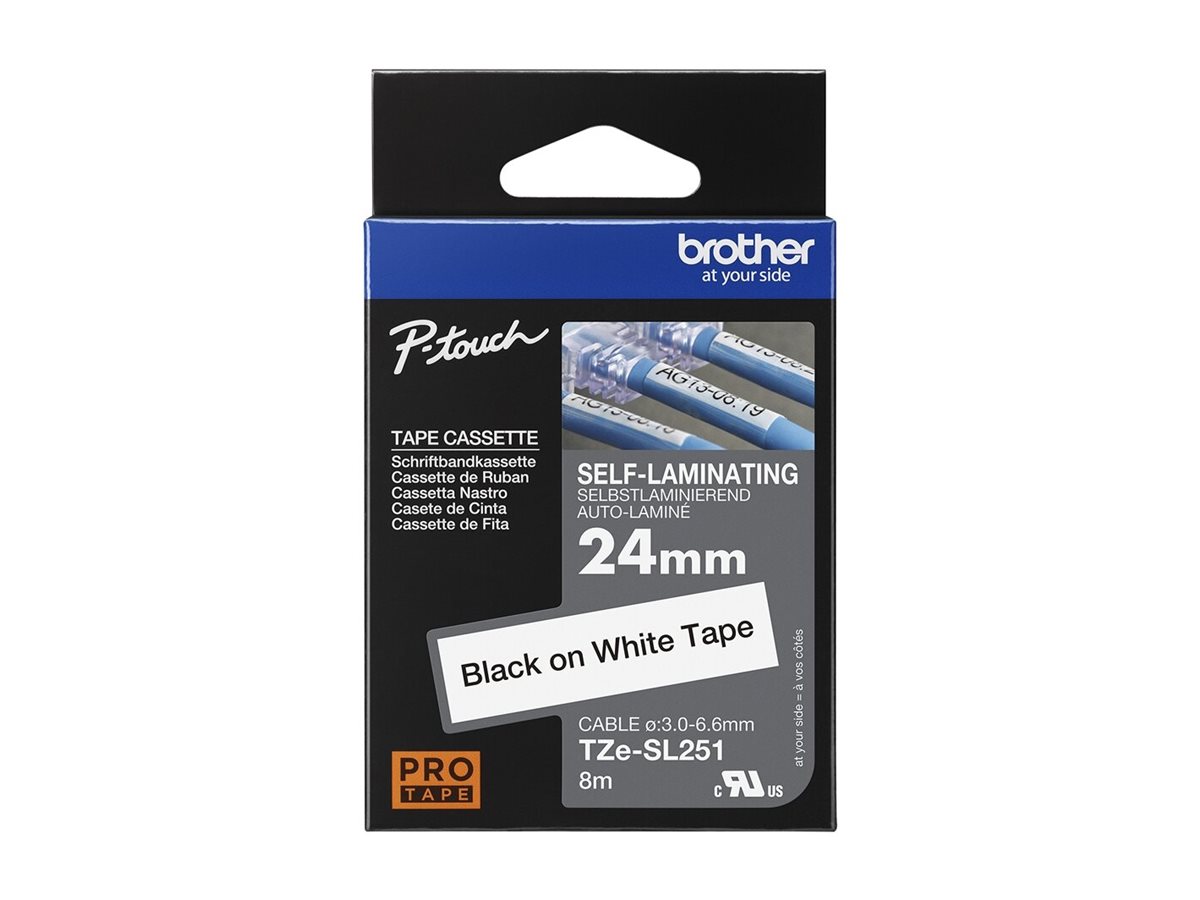 Fita Laminada Brother TZeSL251 Preto Branco 24mm x 8m