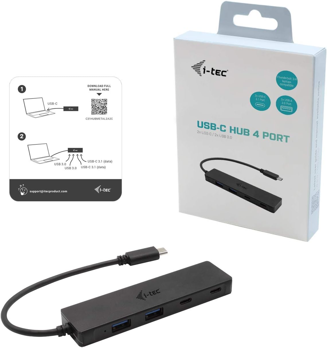 Concentrador USB i-Tec 4 Portas (2x USB, 2x USB-C) Secretária - Imagem 9