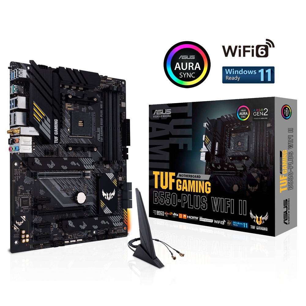 ASUS TUF GAMING B550-PLUS WIFI II - Placa-mãe - ATX - Socket AM4 - AMD B550 Chipset - USB-C Gen2, USB 3.2 Gen 1, USB 3.2 Gen 2 - 2.5 Gigabit LAN, Wi-Fi 6, Bluetooth - gráfico integrado (necessário CPU) - HD Audio (8-canais)
