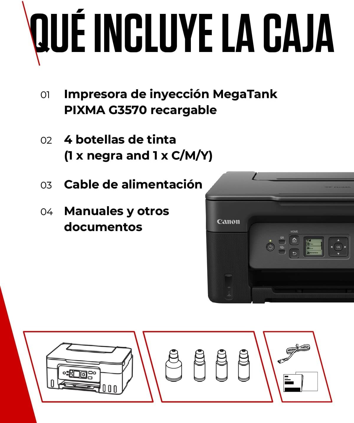 Canon PIXMA G3570 - Impressora multi-funções - a cores - jacto de tinta - recarregável - Legal (216 x 356 mm) (original) - A4/Legal (media) - até 11 ipm (impressão) - 100 folhas - USB 2.0, Wi-Fi(ac) - preto - Imagem 7