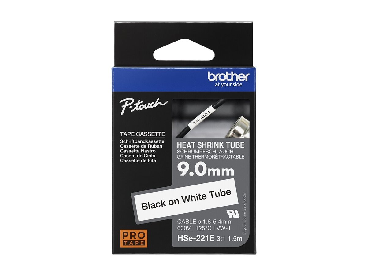 Fita Tubo Termoretrátil Brother HSe-221E Preto/Branco 9mm 1.5m - Imagem 2