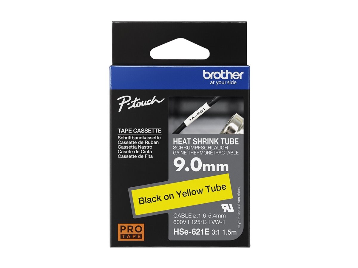 Fita Termoretrátil Brother HSe-621E Preto Amarelo 9 mm - Imagem 1