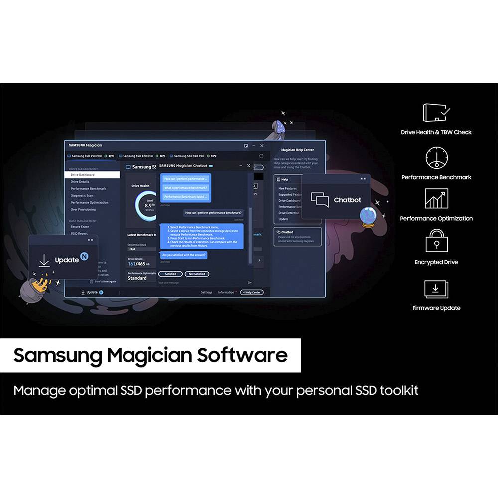 SSD SAMSUNG 990 PRO MZ-V9P1T0CW 1TB M.2 2280 PCIe 4.0 x4 NVMe AES 256-bits TCG Opal 2.0 c/ Dissipador - Imagem 6