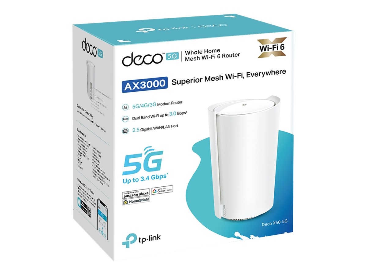 Sistema Wi-Fi Mesh TP-Link Deco X50-5G V1 até 2500 pés quadrados Wi-Fi 6 Dual Band 3G 4G 5G 1GbE 2.5GbE