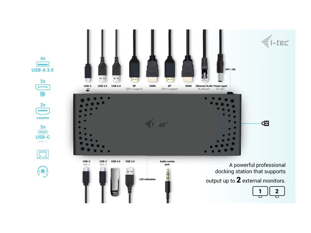 Estação de Engate i-Tec USB-C 2xHDMI 2xDP 130W