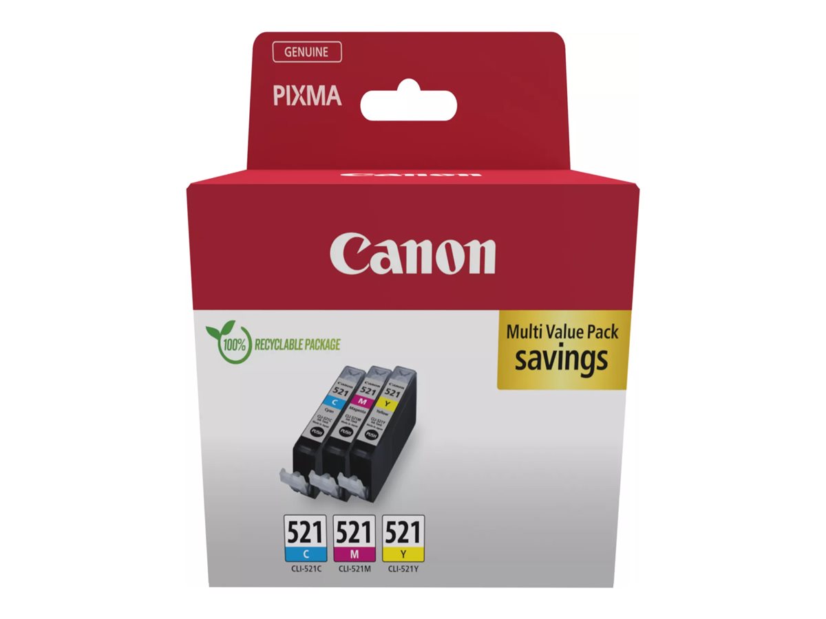 Tinteiro CANON CLI-521 C/M/Y Pack Multicor 3 Unidades 9ml por Tinteiro Amarelo Ciano Magenta Original