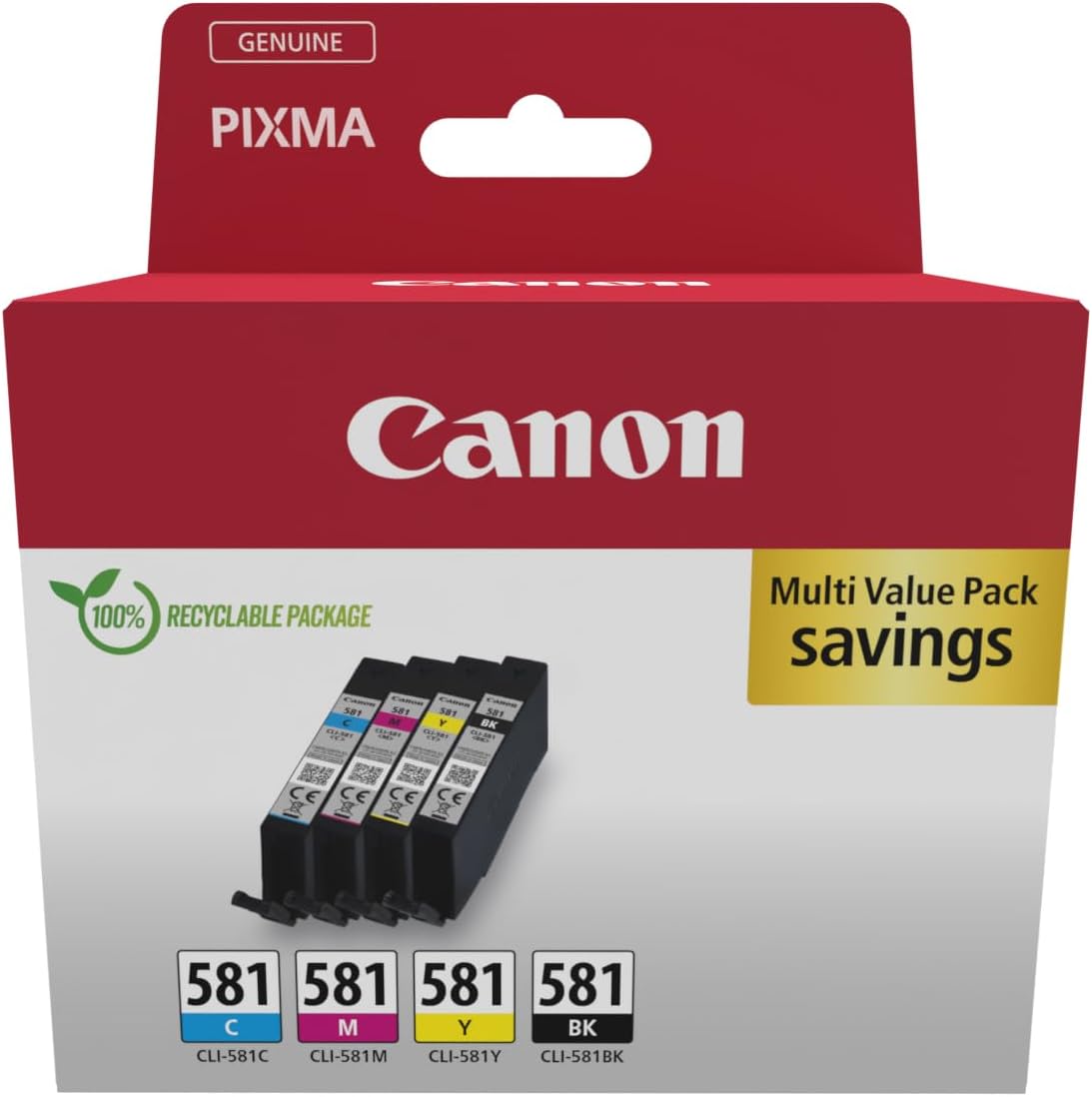 Canon CLI-581 BK/C/M/Y Multi Pack - Pack de 4 - 5.6 ml - preto, amarelo, azul cyan, magenta - original - caixa - tanque de tinta - para PIXMA TS6251, TS6350, TS6351, TS705, TS8252, TS8350, TS8351, TS8352, TS9550, TS9551