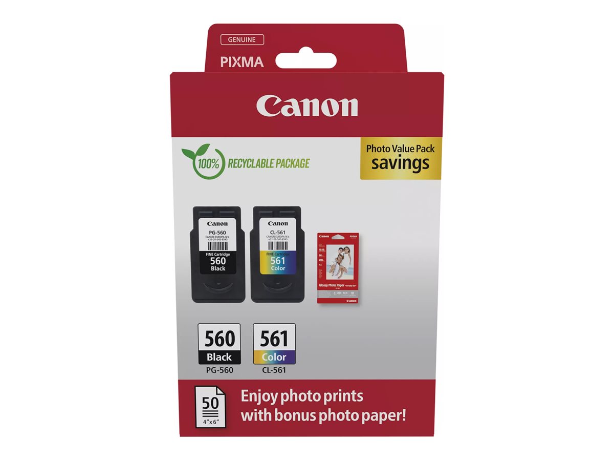 Kit Tinteiros Papel Canon PG-560/CL-561 Pack 2 Preto e Cor Brilhante