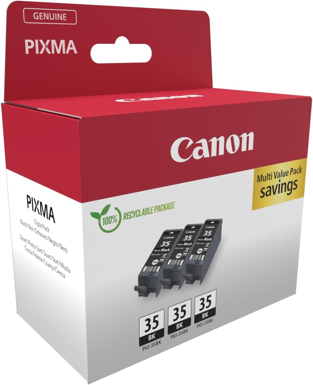 Canon PGI-35BK Triple Pack - Pack de 3 - 9.3 ml - preto - original - tanque de tinta - para PIXMA iP100 with battery, iP110, TR150, TR150 with Battery Pack; RC-IP100 - Imagem 2