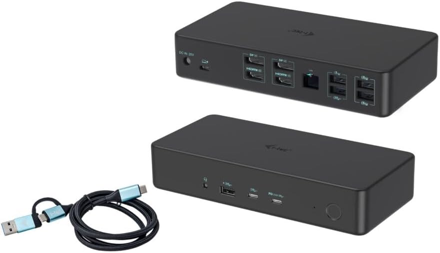 Estação de Engate I-TEC Professional Dual 4K Gen 2 USB-C Thunderbolt 3 USB 3.0 2x DP 2x HDMI 1GbE 100W PD Preto