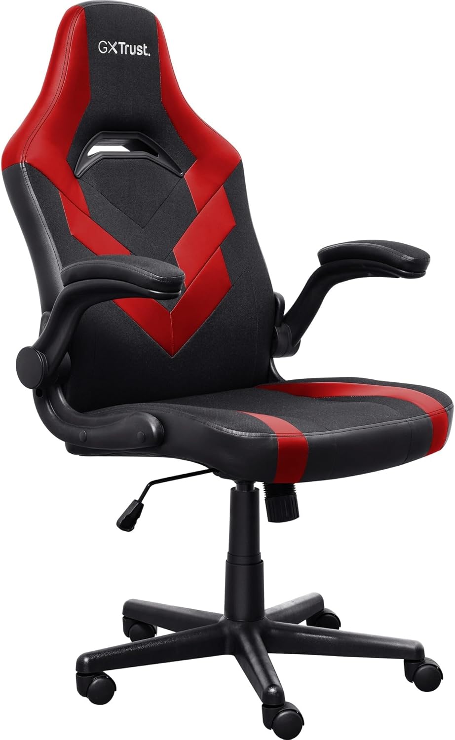 Trust GXT 703R RIYE - Cadeira de jogos - descansos de braços - forma de L - inclinação - giratório - Couro PU (poliuretano termoplástico + policarbonato), tecido elástico - vermelho