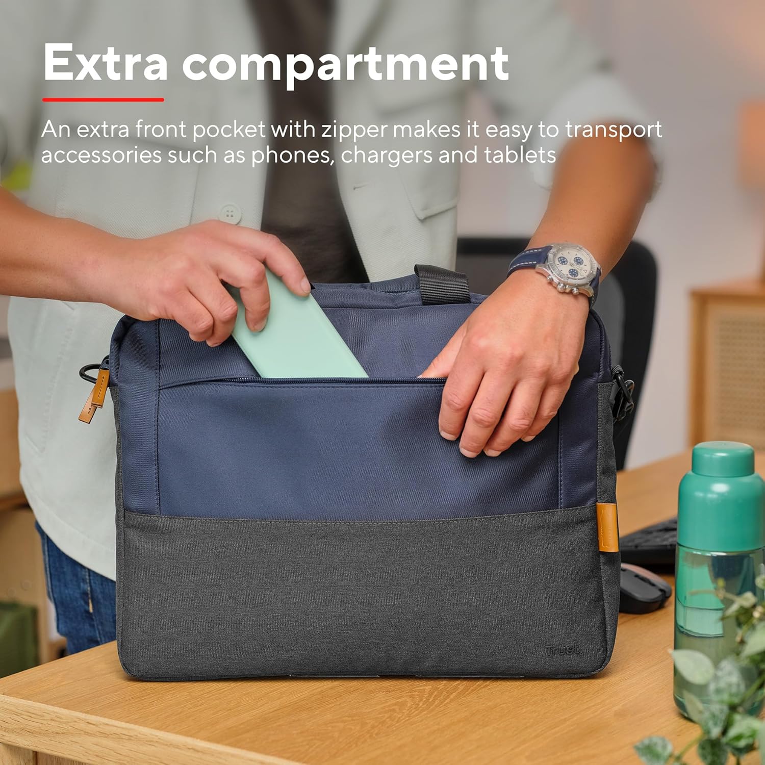 Bolsa para Portátil TRUST Lisboa 15.6"-16" Cinzento Escuro Azul Escuro Eco - Imagem 6