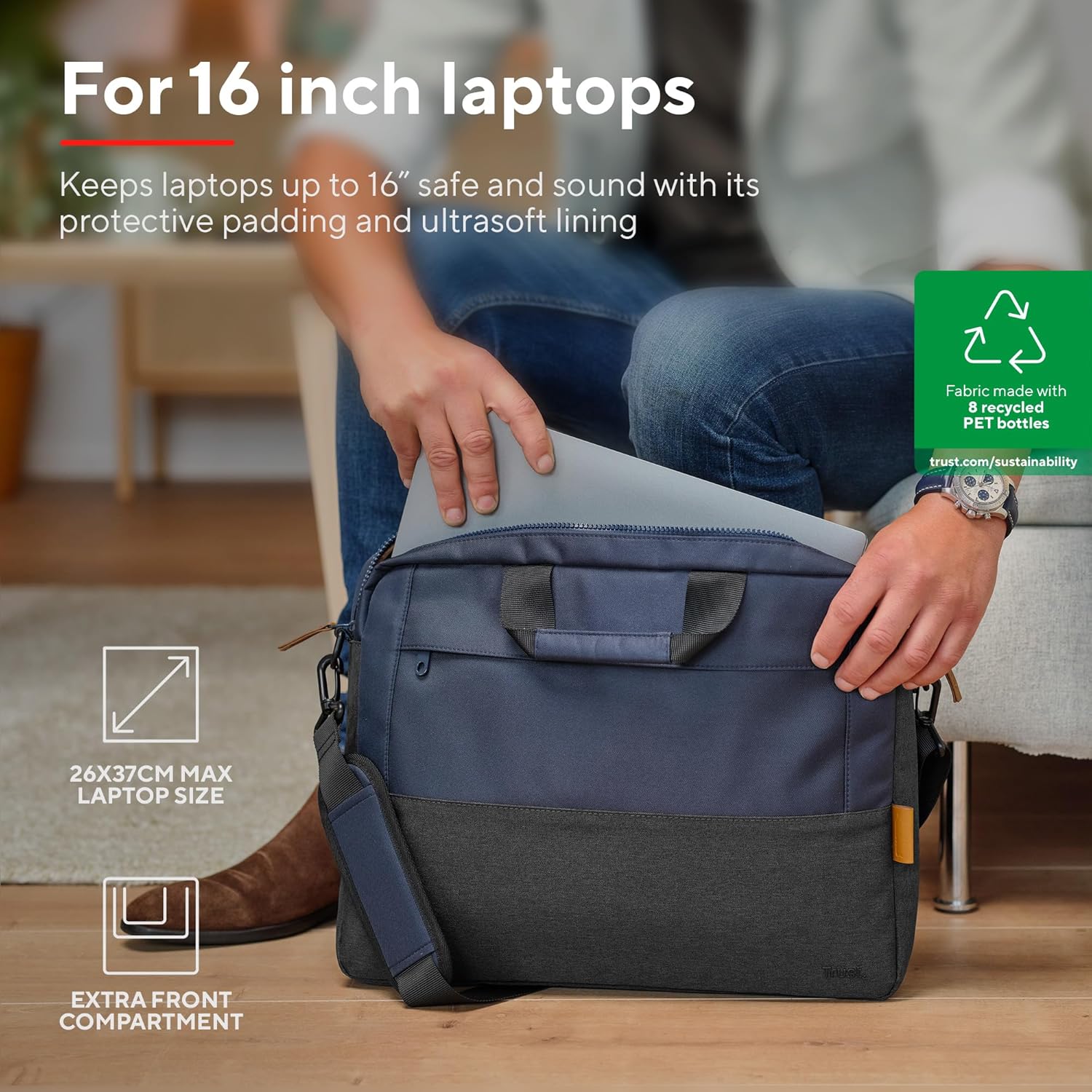 Bolsa para Portátil TRUST Lisboa 15.6"-16" Cinzento Escuro Azul Escuro Eco - Imagem 2