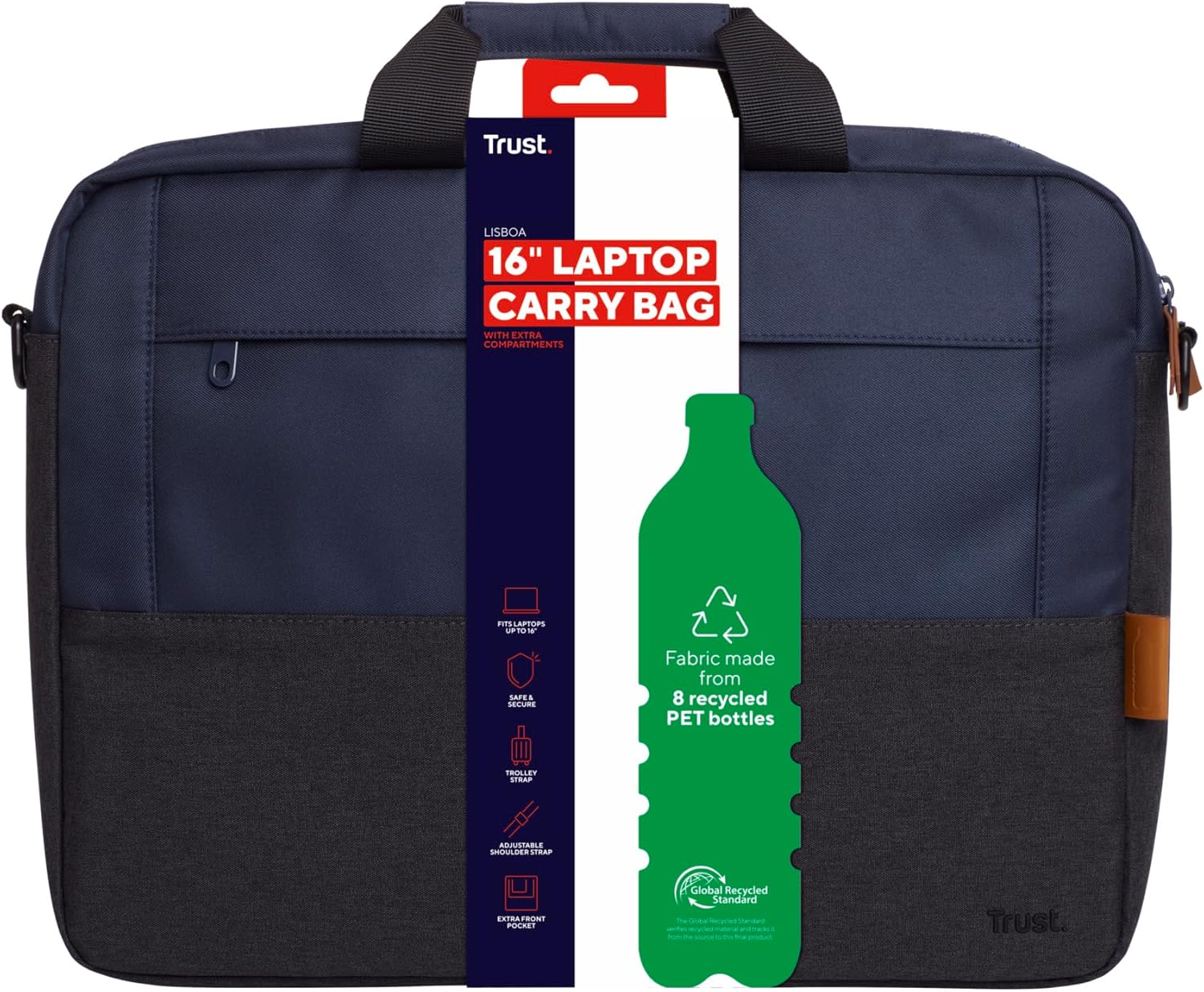 Bolsa para Portátil TRUST Lisboa 15.6"-16" Cinzento Escuro Azul Escuro Eco - Imagem 15