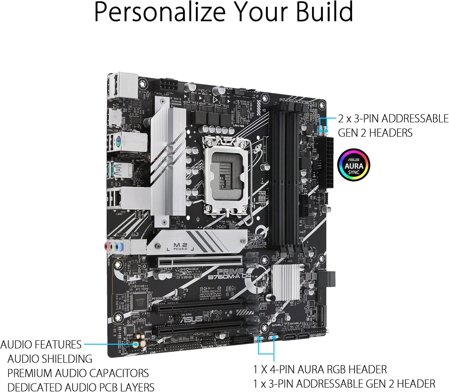ASUS PRIME B760M-A D4-CSM - Placa-mãe - micro ATX - tomada LGA1700 - B760 Chipset - USB-C 3.2 Gen 1, USB 3.2 Gen 2, USB 3.2 Gen 1 - 2.5 Gigabit LAN - gráfico integrado (necessário CPU) - HD Audio (8-canais) - Imagem 4