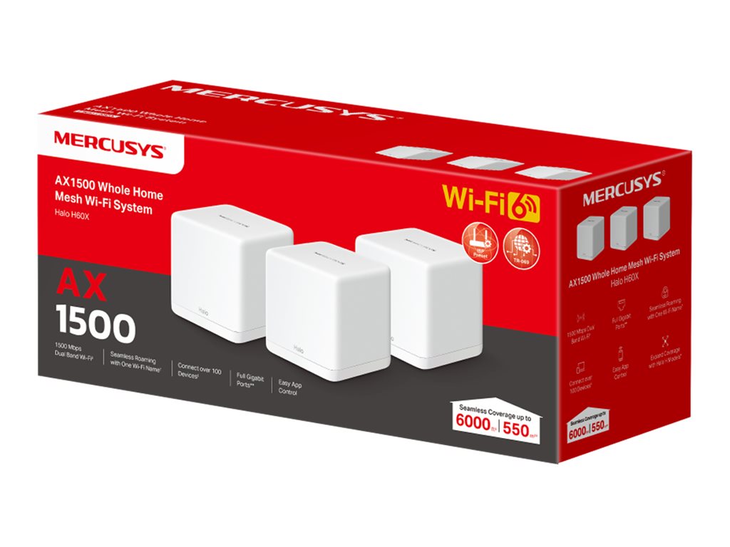 Sistema Mesh Mercusys Halo H60X Wi-Fi 6 550m² Pack 3