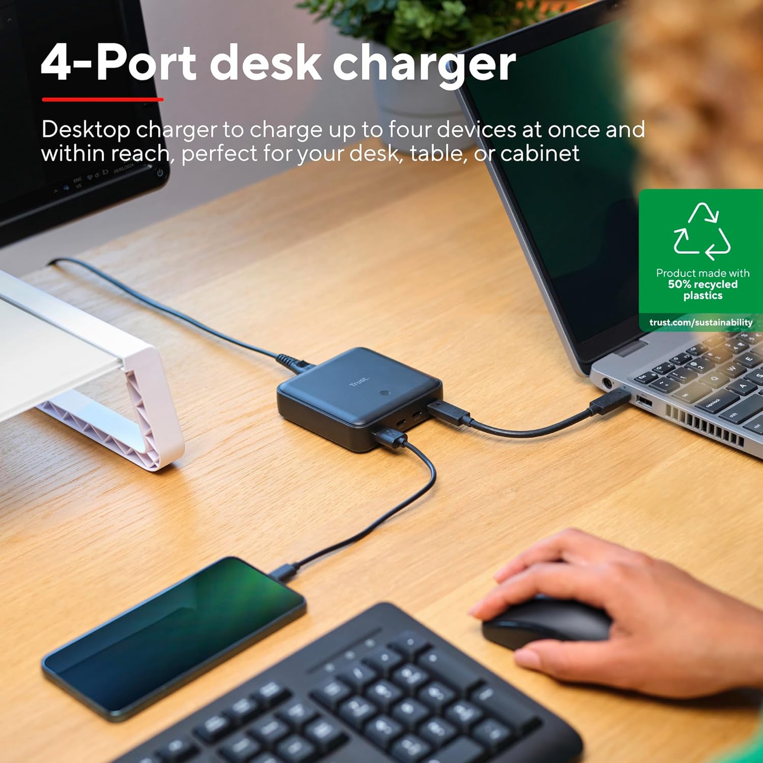Carregador de Secretária Trust Maxo ECO 100W 4 Portas (3x USB-C + 1x USB-A) Power Delivery 3.0 PPS Preto - Imagem 6