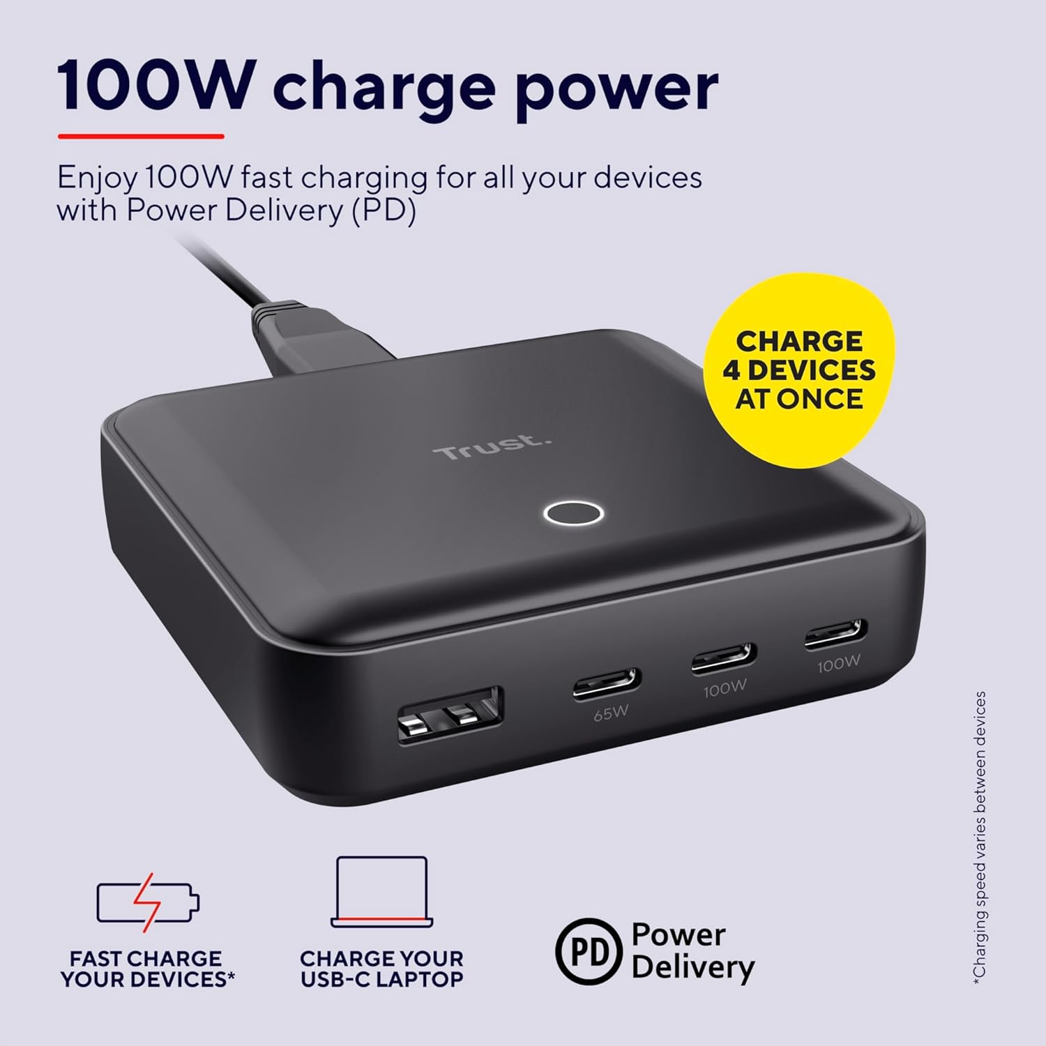 Carregador de Secretária Trust Maxo ECO 100W 4 Portas (3x USB-C + 1x USB-A) Power Delivery 3.0 PPS Preto - Imagem 5