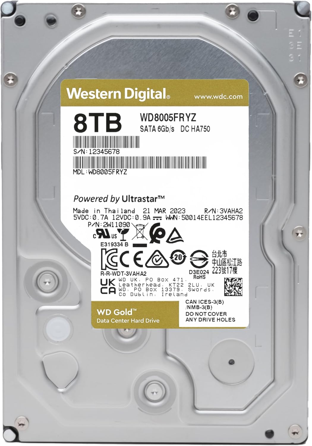 WD Gold WD8005FRYZ - Disco rígido - Enterprise - 8 TB - interna - 3.5" - SATA 6Gb/s - 7200 rpm - buffer: 256 MB - Imagem 2