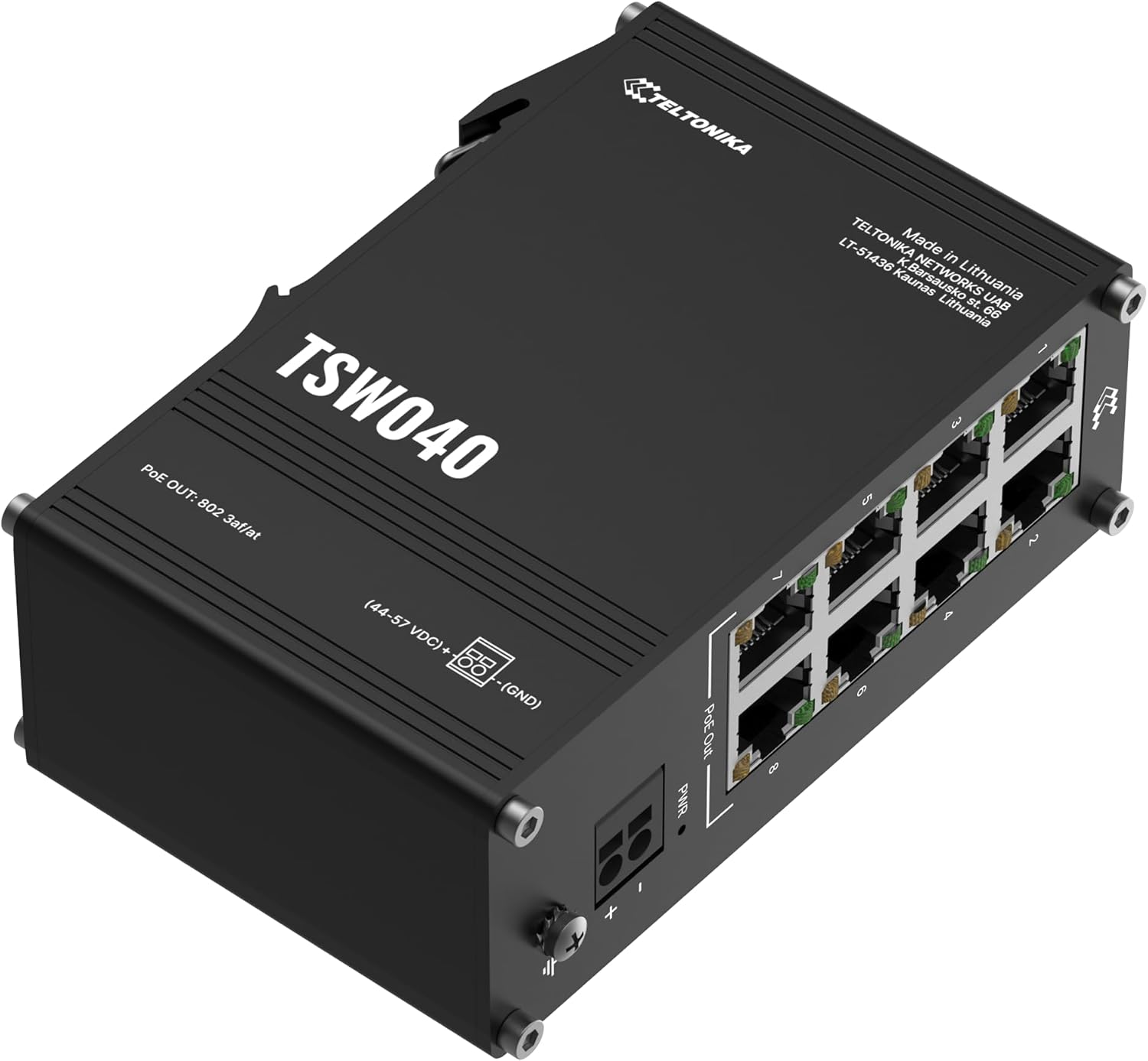 Switch Teltonika TSW040 8 Portas 10/100 PoE+ 240W Montagem Trilho DIN Sem Gestão - Imagem 3