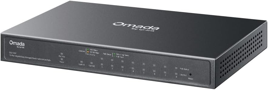Switch TP-Link Omada ES210GP V1 10 Portas Gigabit (8 PoE+ 123W) 1 SFP Combo Gerido Desktop/Parede - Imagem 3