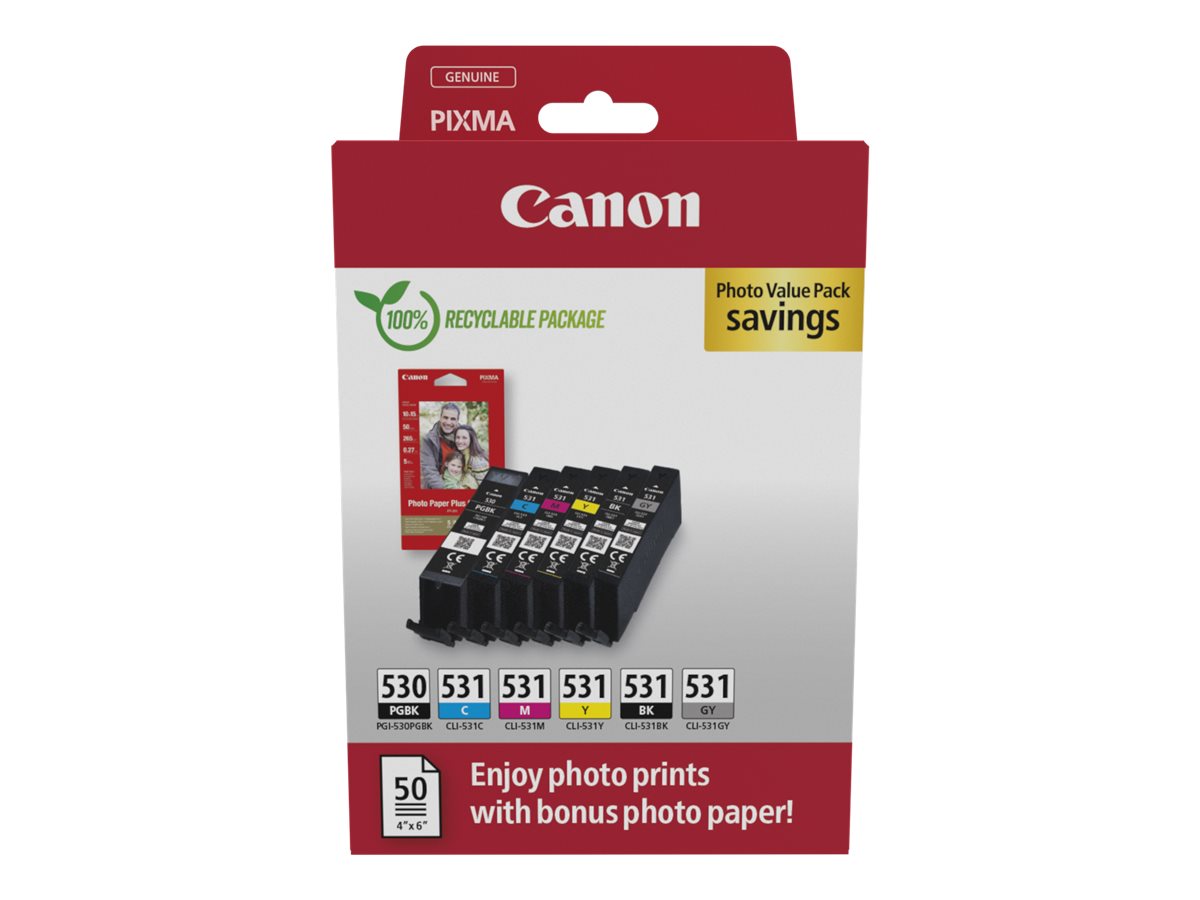 Tinteiro Fotográfico CANON PGI-530 CLI-531 Pack Multi-Cor Photo Value PGBK C M Y BK GY