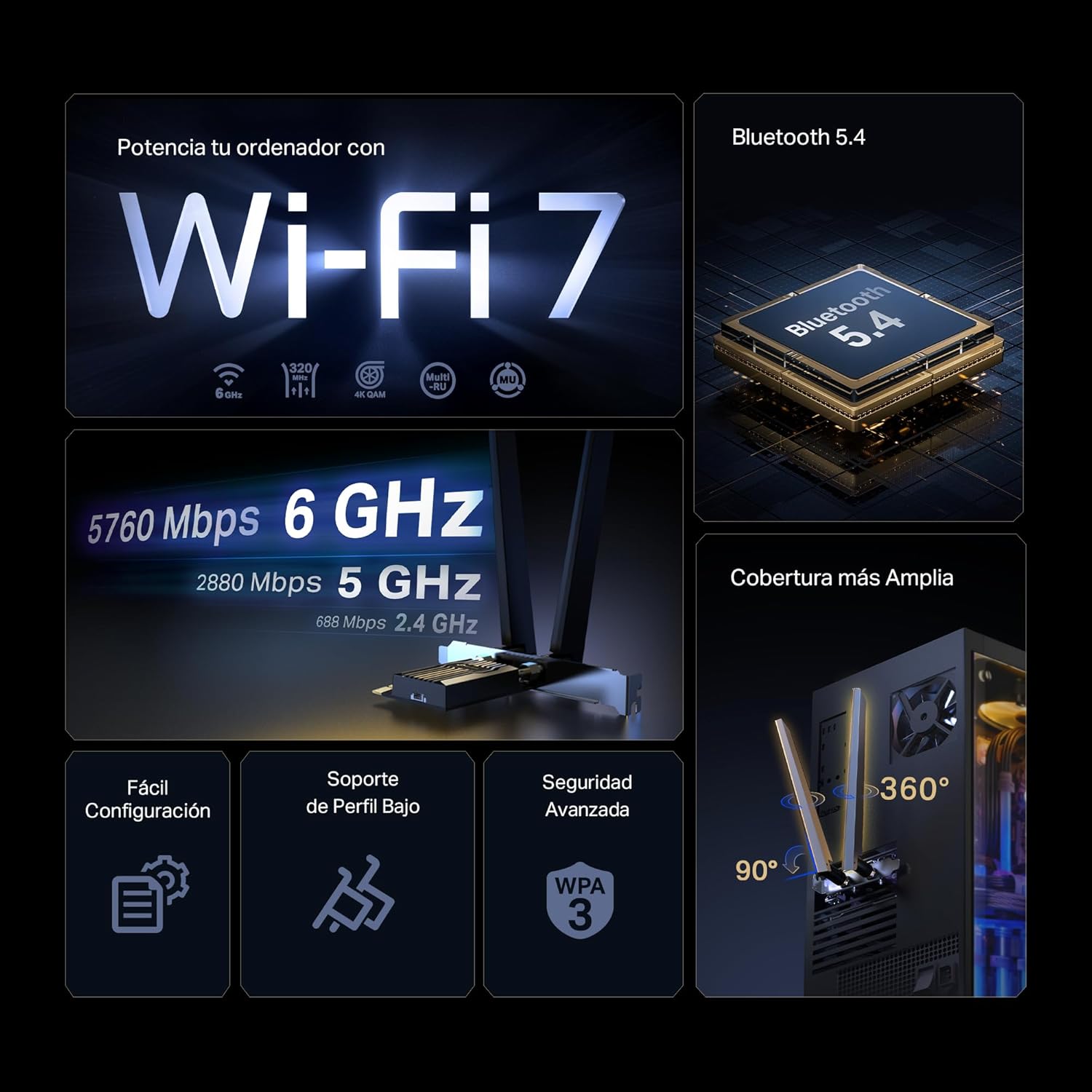 Adaptador de Rede PCIe TP-Link Archer TBE552E V1 Wi-Fi 7 BE9300 Bluetooth 5.4 com 2 Antenas - Imagem 4