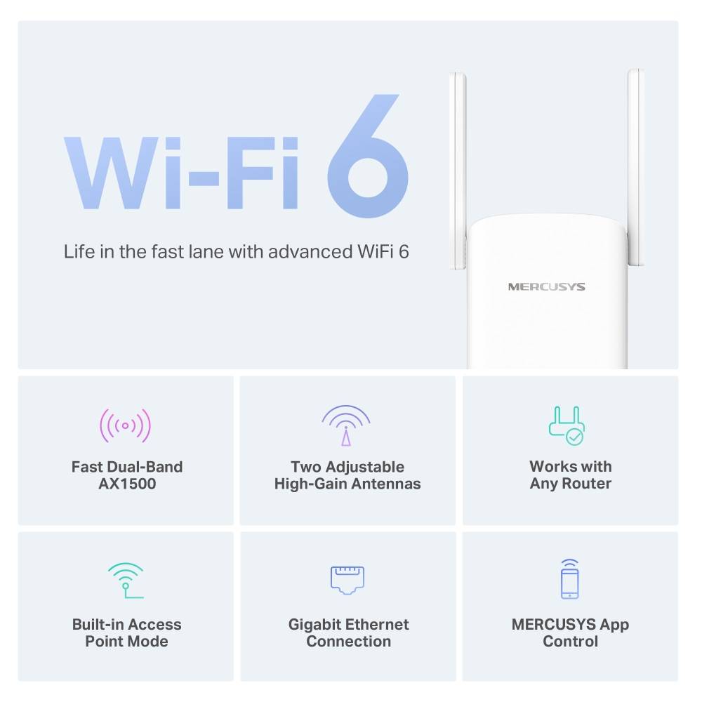 Mercusys ME60X V1 - Extensão de alcance de Wi-Fi - 1GbE - Wi-Fi 6 - 2.4 GHz, 5 GHz - na parede - Imagem 3