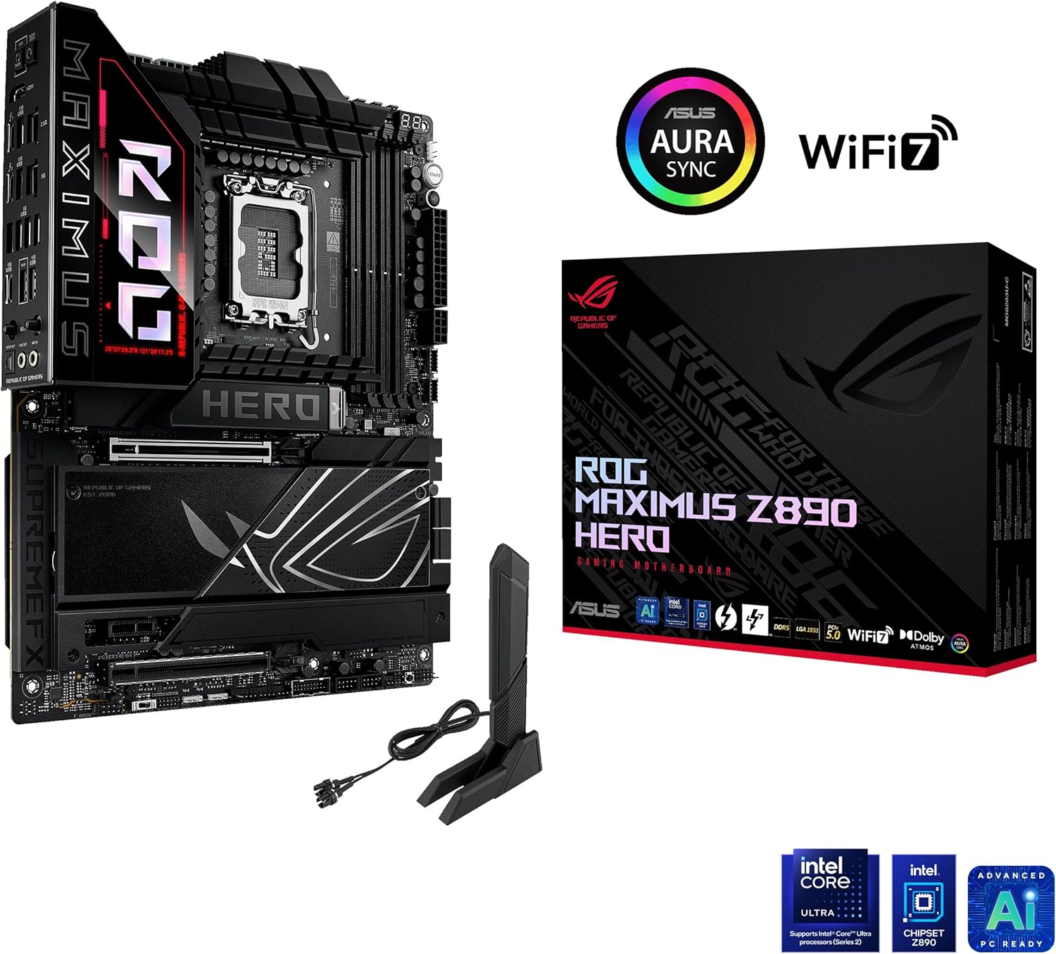 Motherboard ASUS ROG MAXIMUS Z890 HERO Socket LGA1851 ATX DDR5 Wi-Fi 7 USB4 Bluetooth 5GbE 8-Canais Audio - Imagem 2