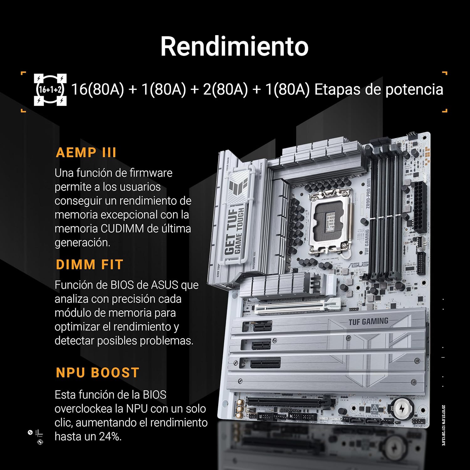 Motherboard ASUS TUF Gaming Z890-PRO WIFI Socket LGA1851 Chipset Z890 DDR5 ATX Wi-Fi 7 Bluetooth USB4 - Imagem 4