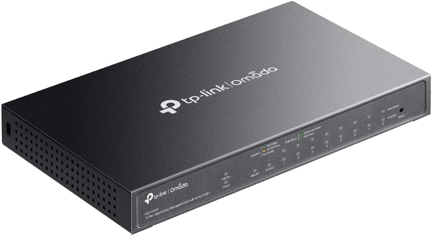 Switch Gigabit TP-Link Omada ES210GMP 10 Portas 8 PoE+ 123W 1 SFP Administrado Desktop/Parede - Imagem 3