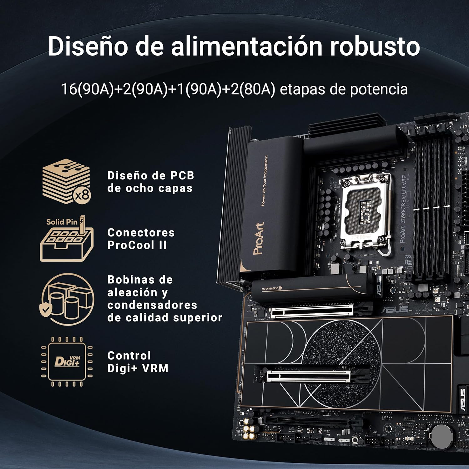 ASUS ProArt Z890-CREATOR WIFI - Placa-mãe - ATX - tomada LGA1851 - Z890 Chipset - USB4, USB 3.2 Gen 2, USB-C 3.2 Gen 2x2, USB 3.2 Gen 1 - 10 Gigabit LAN, 2.5 Gigabit LAN, Bluetooth, Wi-Fi 7 - gráfico integrado (necessário CPU) - HD Audio (8-canais) - Imagem 4