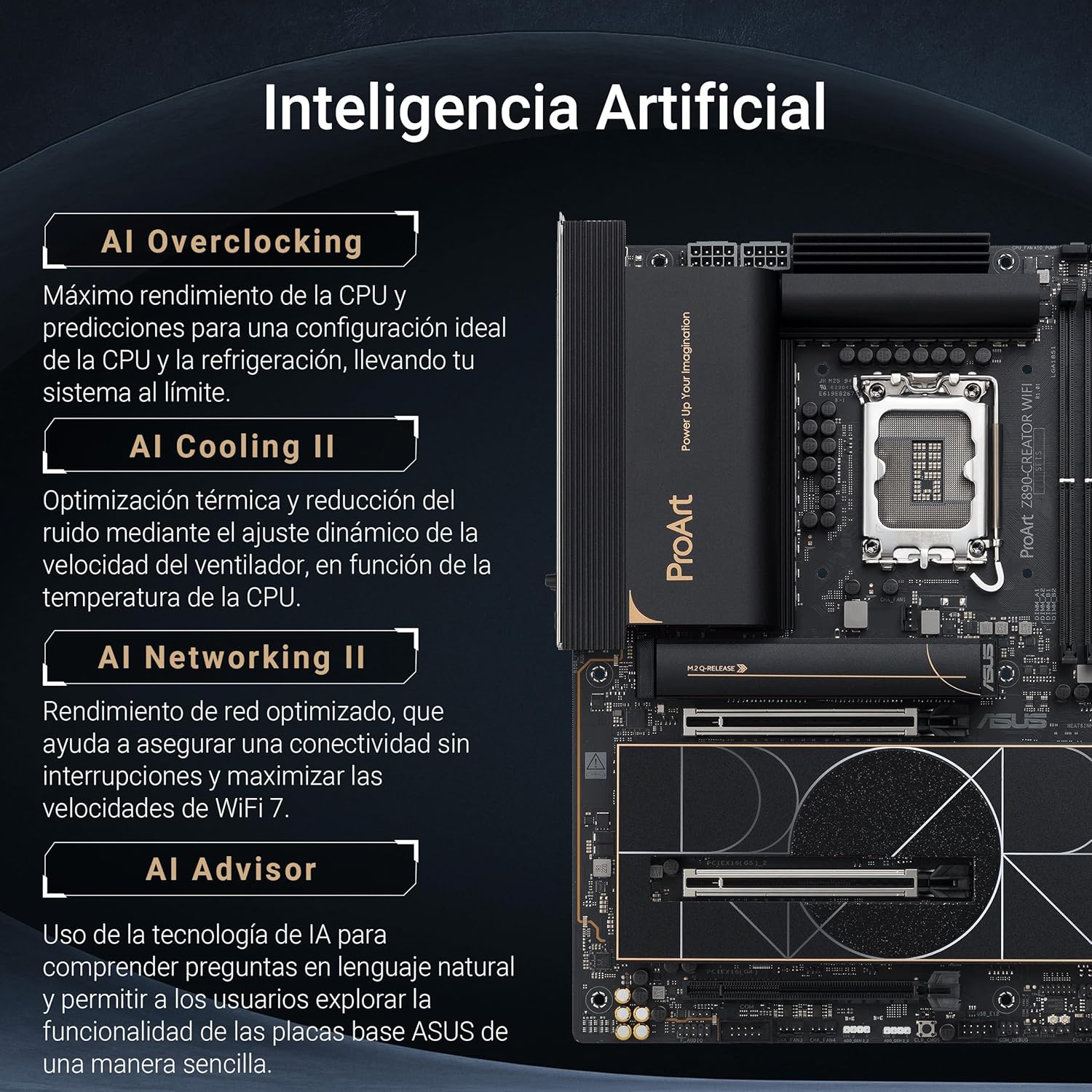 ASUS ProArt Z890-CREATOR WIFI - Placa-mãe - ATX - tomada LGA1851 - Z890 Chipset - USB4, USB 3.2 Gen 2, USB-C 3.2 Gen 2x2, USB 3.2 Gen 1 - 10 Gigabit LAN, 2.5 Gigabit LAN, Bluetooth, Wi-Fi 7 - gráfico integrado (necessário CPU) - HD Audio (8-canais) - Imagem 8