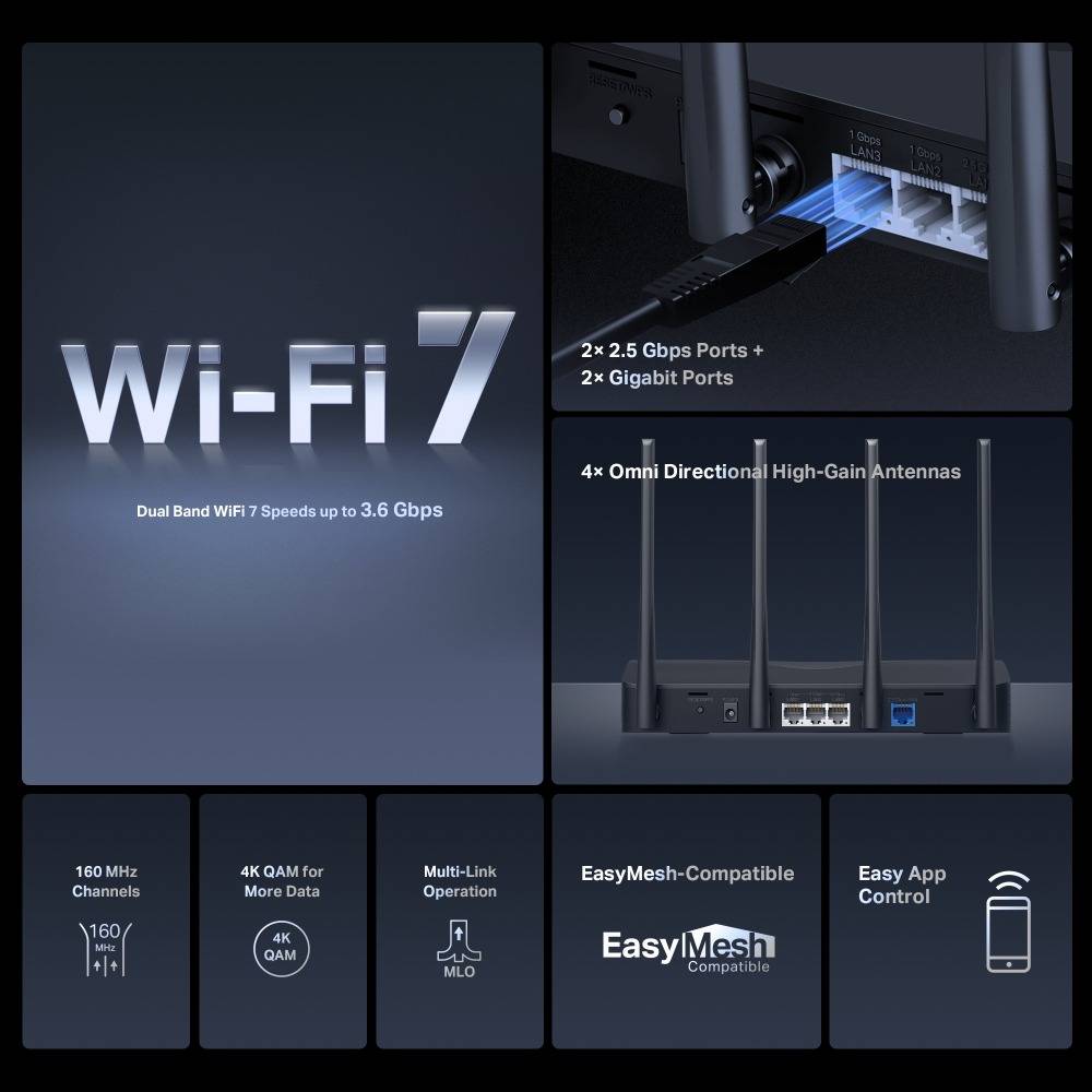 Router TP-LINK Mercusys MR27BE V1 BE3600 Wi-Fi 7 Dual-Band 3600Mbps com Portas 2.5GbE e 1GbE Desktop - Imagem 2