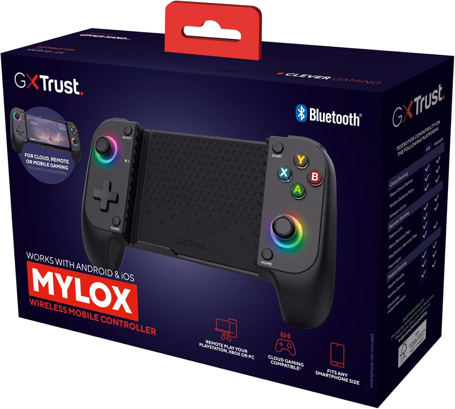 Comando de Jogos Trust GXT 735 Mylox Sem Fios Bluetooth Vibração Iluminação RGB Recarregável Preto Android iOS - Imagem 13