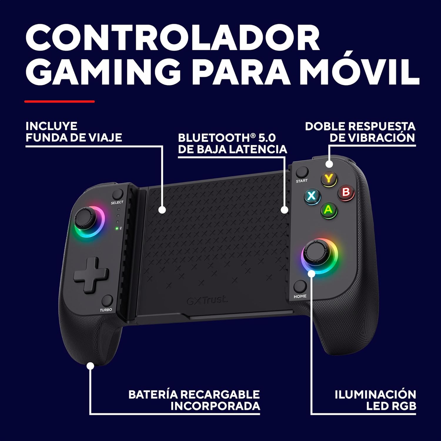 Comando de Jogos Trust GXT 735 Mylox Sem Fios Bluetooth Vibração Iluminação RGB Recarregável Preto Android iOS - Imagem 2