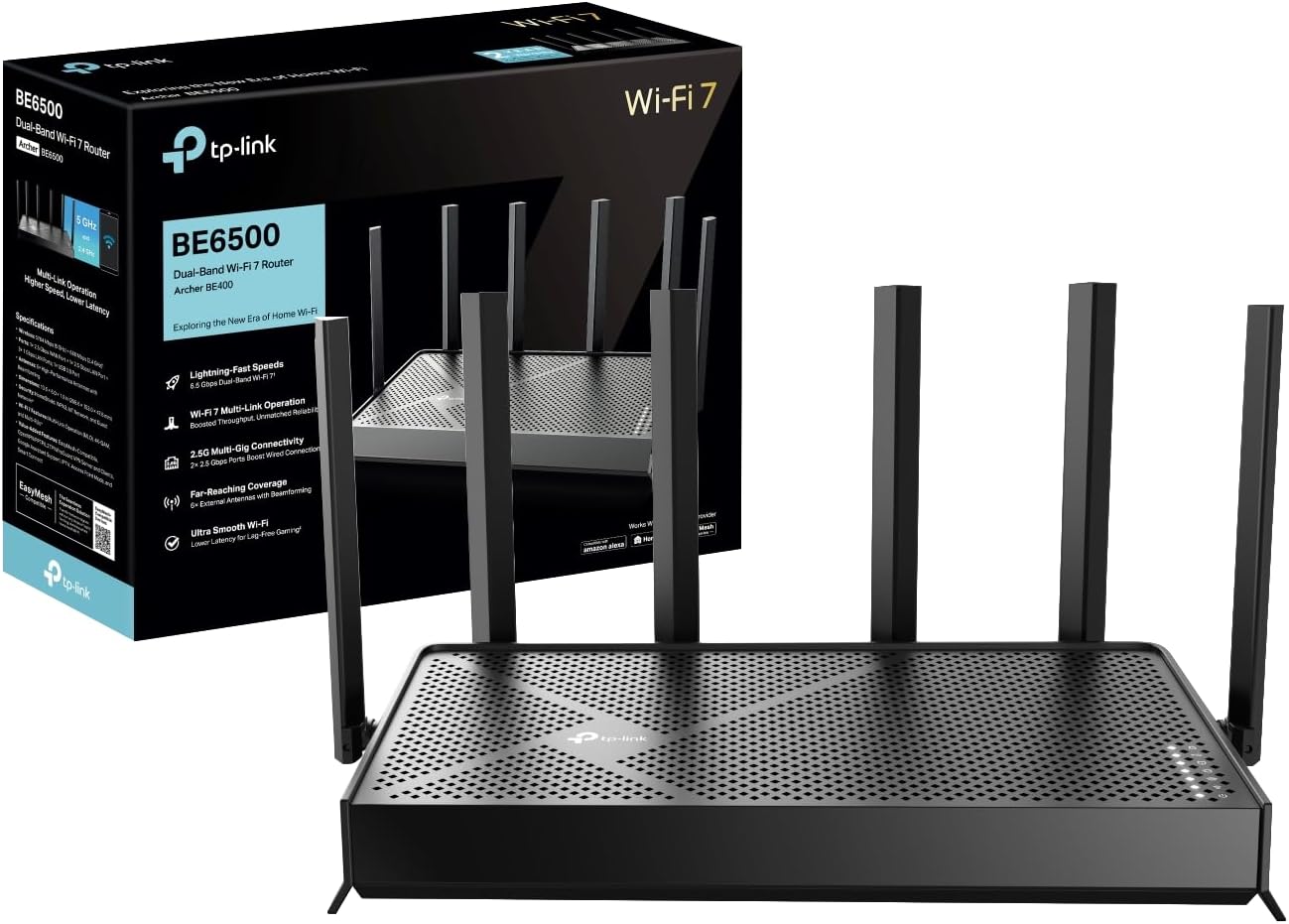 Router TP-Link BE6500 Wi-Fi 7 Dual-Band 6.5Gbps 6 Antenas CPU Quad-Core 2.0GHz Porta WAN 2.5Gbps
