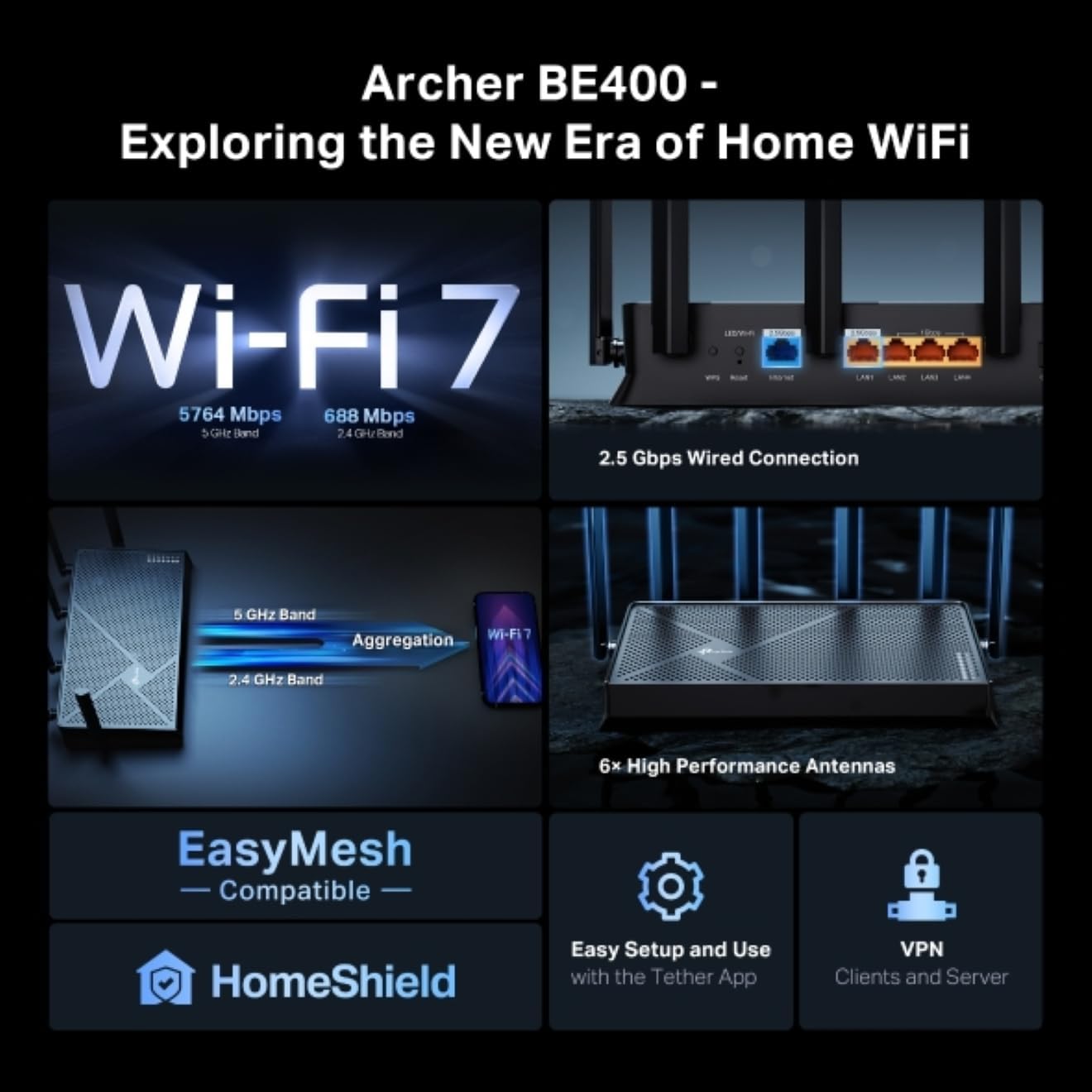 Router TP-Link BE6500 Wi-Fi 7 Dual-Band 6.5Gbps 6 Antenas CPU Quad-Core 2.0GHz Porta WAN 2.5Gbps - Imagem 3