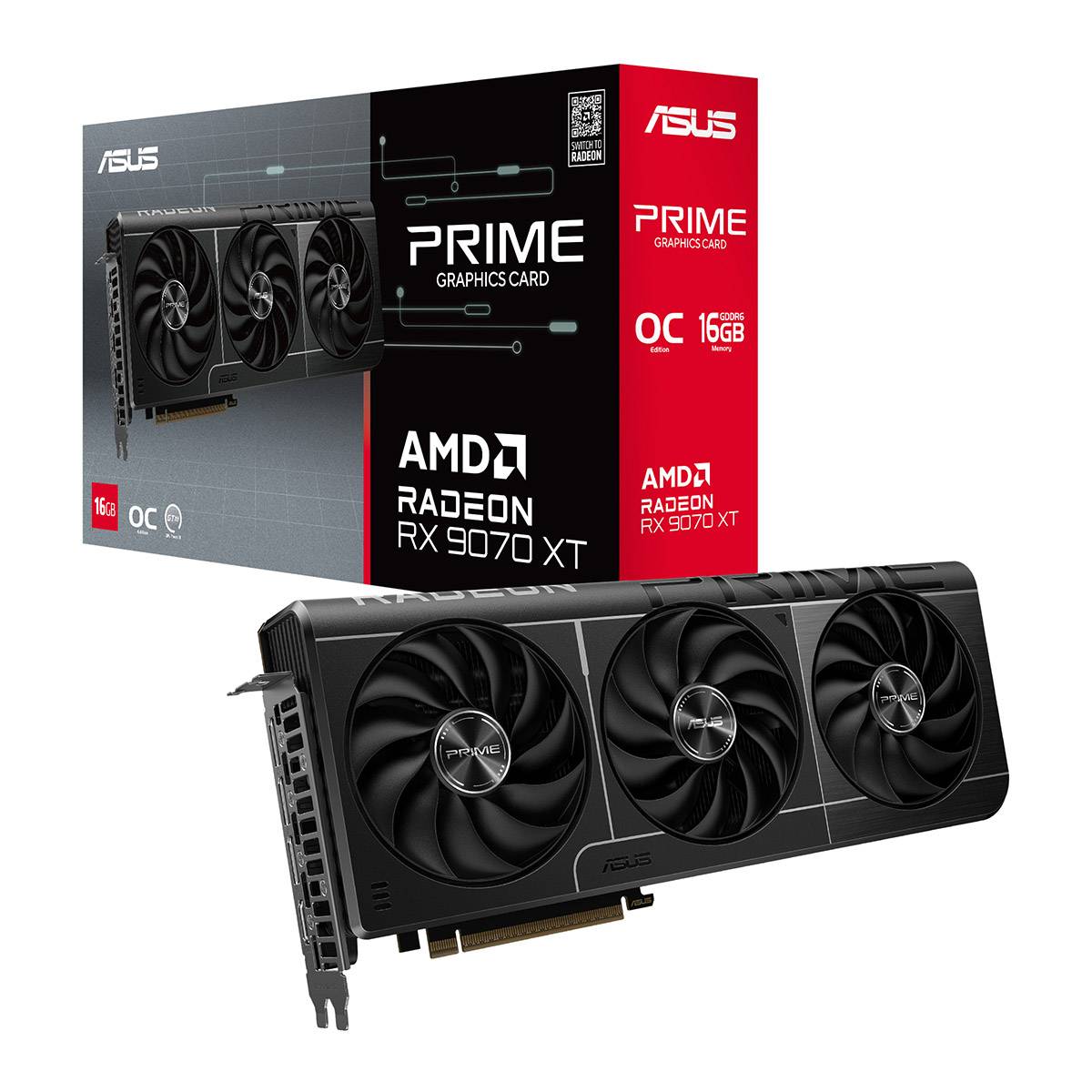 ASUS Prime Radeon RX 9070 XT OC Edition 16GB GDDR6 Graphics Card PCIe 5.0 HDMI 2.1 DisplayPort 2.1a