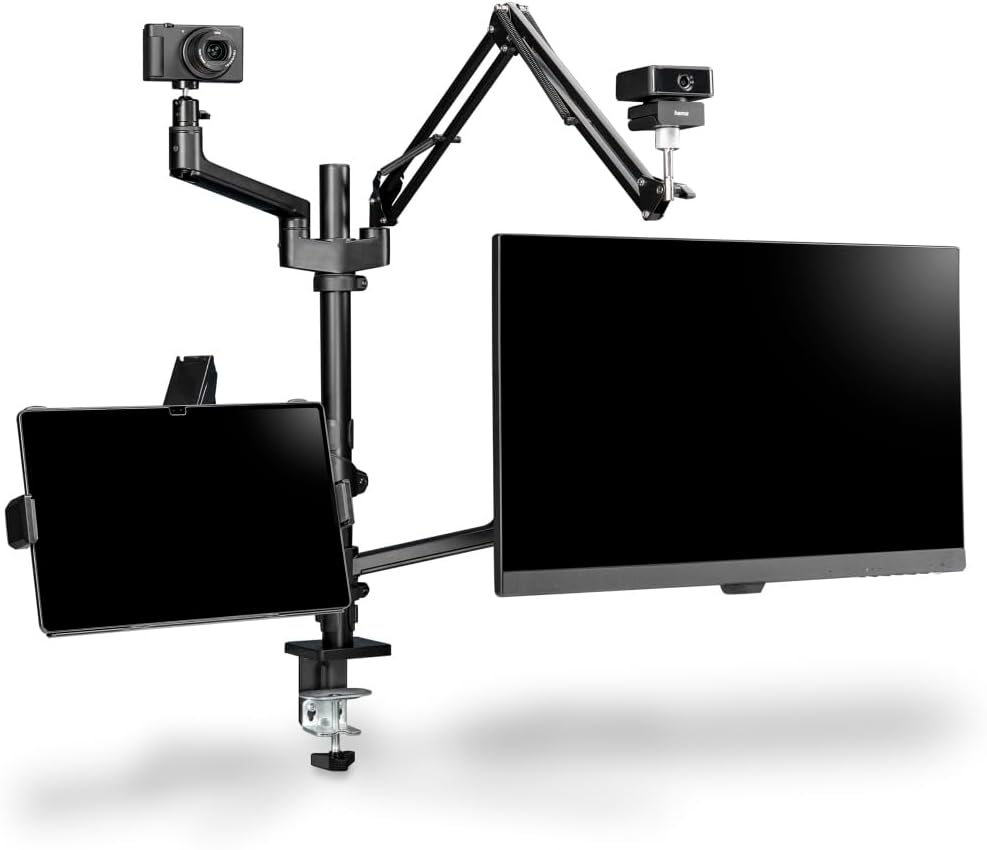 Suporte de Monitor para Streaming Hama 4 Braços Ajustável Rotativo VESA 75/100 Preto - Imagem 2