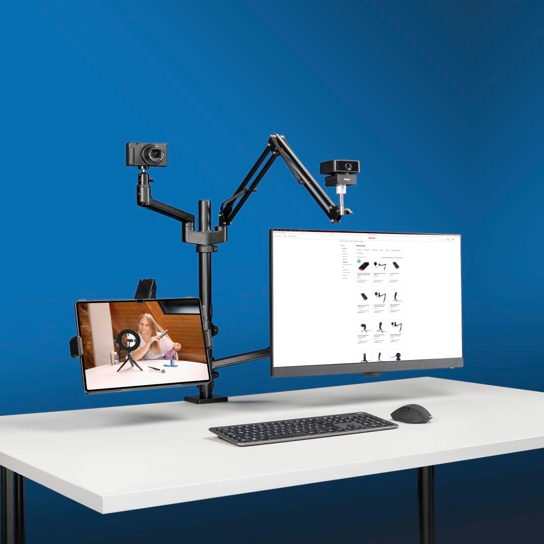 Suporte de Monitor para Streaming Hama 4 Braços Ajustável Rotativo VESA 75/100 Preto - Imagem 6